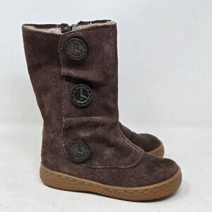 Livie & Luca Tiempo Toddler Girls Brown Suede Clock Button Mid Calf Boots Size 5
